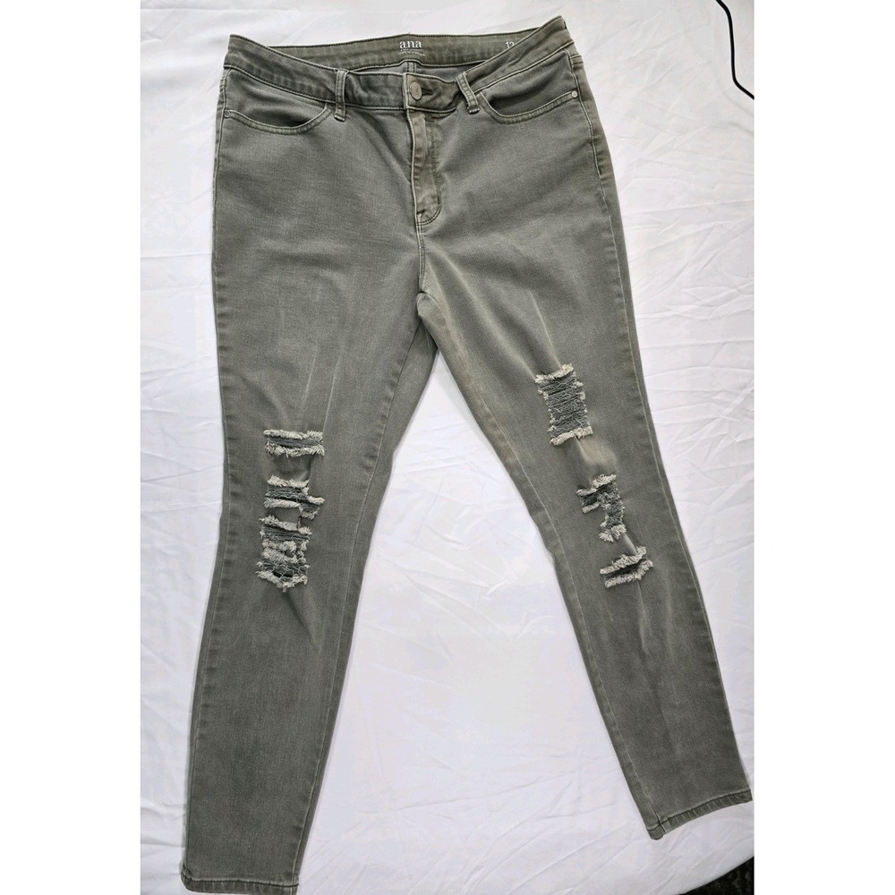 ANA-A Women's Distressed High Rise Jeans/Jeggings Size 10 Grayish/Green